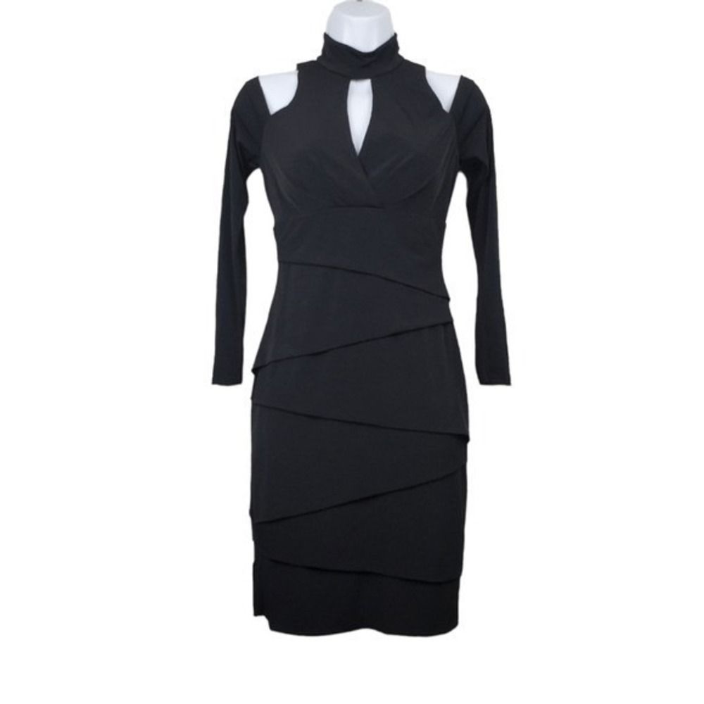 White House Black Market Black Cold Shoulder Tiered Slimming Dress 0 NWT